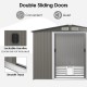 Double sliding doors of the 8 x 6 feet galvanized steel storage shed, featuring lockable handles and a smooth track for.