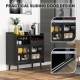 Kitchen buffet sideboard in black with sliding tempered glass doors, wine rack, and adjustable shelves for versatile.