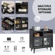 Kitchen buffet sideboard in black showcasing a wide countertop, open cubby, and a 4-bottle wine rack for stylish.