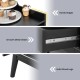 Kitchen buffet sideboard in black featuring raised edges, solid wood legs, and smooth metal slides for wine storage.