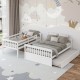 Twin over full convertible bunk bed in white with trundle, featuring solid pine wood frame and modern design for.