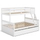 Twin over full convertible bunk bed in white with trundle, solid pine wood frame, ideal for bedrooms and guest rooms.
