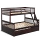 Twin over full convertible bunk bed in espresso with trundle, solid pine wood, and built-in ladder for easy access.