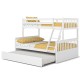 Twin over full convertible bunk bed in white with trundle, solid pine wood, and full-length guardrails for safety.
