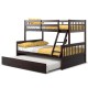 Twin over full convertible bunk bed in espresso with trundle, solid pine wood, and full-length guardrails for safety.
