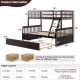 Twin over full convertible bunk bed in espresso, showcasing sturdy wood slats for mattress support and durability.