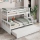 Twin over full convertible bunk bed in white with trundle, solid pine wood, ideal for bedrooms and guest rooms.