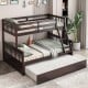 Twin over full convertible bunk bed in espresso with trundle, solid pine wood, ideal for bedrooms and guest rooms.