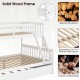 Twin over full convertible bunk bed in white with solid pine wood frame and built-in ladder for easy access.