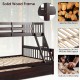 Twin over full convertible bunk bed in espresso with solid pine wood frame and built-in ladder for safe access.