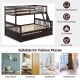 Twin over full convertible bunk bed in espresso with trundle, solid pine wood, ideal for kids' rooms and guest rooms.