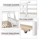 Detail of the 3-step ladder and full-length guardrails on the Twin Over Full Convertible Bunk Bed in white.