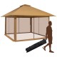 Pop-up 13 x 13 feet canopy tent with mesh sidewalls, carried by a person, ideal for outdoor gatherings and picnics.
