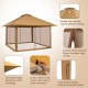 Pop-up instant canopy tent with mesh sidewalls, 13x13 feet, featuring a double-tier top for airflow and UV protection.