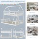 Twin over full house bunk bed in white with ladder and guardrails, ideal for kids' rooms and saving floor space.