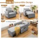 Gray 3-in-1 pull-out convertible sofa bed shown in recliner position, ideal for lounging or napping in any space.