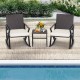 3-piece patio wicker rocking chairs set with heavy-duty metal frame and soft cushions, perfect for outdoor relaxation.