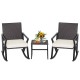 Single wicker rocking chair with a soft cushion and ergonomic backrest, designed for comfortable outdoor seating.