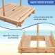 Kids wooden sandbox with canopy and convertible bench seats, featuring solid cedar wood for safe outdoor play.
