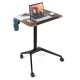 Pneumatic standing desk with adjustable height, anti-fall baffle, and cup holder, featuring a spacious tabletop and.