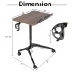 Pneumatic standing desk with adjustable height, anti-fall baffle, and cup holder, shown with dimensions and features.