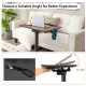Pneumatic standing desk with adjustable height, tilt angle, and side cup holder for versatile workspace use.