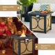 28-inch outdoor square fire pit table with a heavy-duty metal frame, suitable for use as a coffee table or fire table.