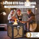 28-inch outdoor square fire pit table with 50,000 BTU heat output, featuring a durable metal frame and PVC cover.