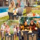 28-inch outdoor square fire pit table with 50,000 BTU, shown in various settings for warmth and ambiance.