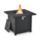 Square propane gas fire pit table with 50,000 BTU output, featuring a durable metal frame and adjustable flame control.