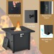 Square propane gas fire pit table with adjustable foot pads, built-in lid handle, and convenient round knob for easy.