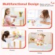 Kids art table and chair set featuring ergonomic design, natural wood legs, and a paper roll for drawing and crafts.