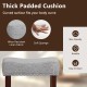 Curved seat cushion of a gray bar stool, featuring skin-friendly linen fabric and nailhead trim for indoor use.