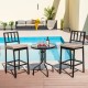 Set of 2 patio bar chairs with detachable cushions and footrests, perfect for outdoor dining by the pool.