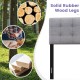 Gray linen upholstered headboard with solid rubber wood legs, featuring button tufting for added comfort and style.