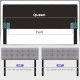 Adjustable gray linen upholstered headboard with button tufting for full/queen size beds, featuring solid rubber wood.