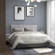 Linen upholstered headboard in gray with solid rubber wood legs, featuring button tufting, for full/queen size beds.