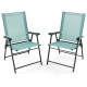 Light green patio dining chairs set with armrests and metal frame, foldable design for outdoor use and easy storage.