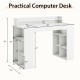 Practical white office computer desk with dual 3-tier bookshelves and monitor shelf, ideal for ergonomic workspace.