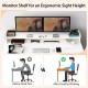 Monitor shelf for ergonomic sight height, featuring a large desktop and dual 3-tier bookshelves in pure white.
