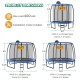 8 ft recreational trampoline with safety net, basketball hoop, and U-shaped legs for stable outdoor fun.