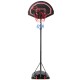 Portable basketball hoop stand with adjustable height, shatterproof backboard, and built-in wheels for easy transport.