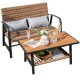 Patio rattan coffee table set featuring a 2-tier table and quick dry cushions, ideal for outdoor relaxation.