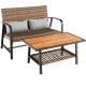 Patio rattan coffee table set featuring a sturdy metal frame, quick-dry cushions, and a 2-tier storage table for.