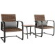 Two brown PE rattan chairs with lumbar pillows and a DPC tabletop, ideal for outdoor patio conversation.