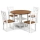 Round kitchen dining set featuring a drop leaf table and four ergonomic chairs with a smooth wood finish for family.