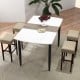 Beige upholstered bar stools with solid rubber wood legs, perfect for pairing with a 40-43 inch bar table.