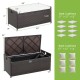 Patio storage bench with seat cushion, made of durable brown PE rattan, featuring a 34-gallon capacity for outdoor use.