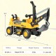 Kids powered ride-on bulldozer in yellow with front digger shovel, designed for outdoor play and realistic operation.