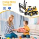 Kids powered ride-on bulldozer in yellow with front digger shovel, perfect for indoor and outdoor play.